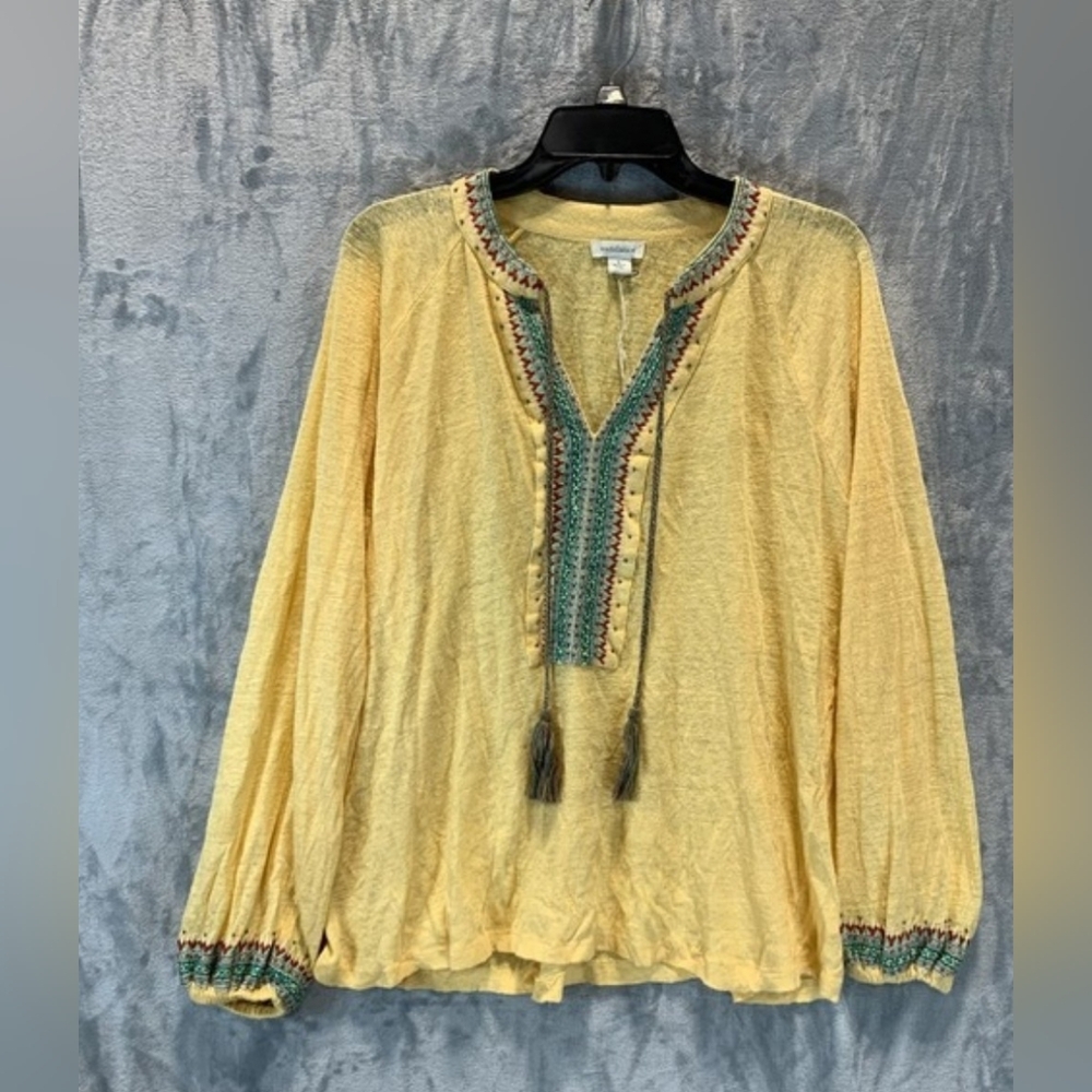 Sundance Yellow Embroidered Boho Peasant Blouse